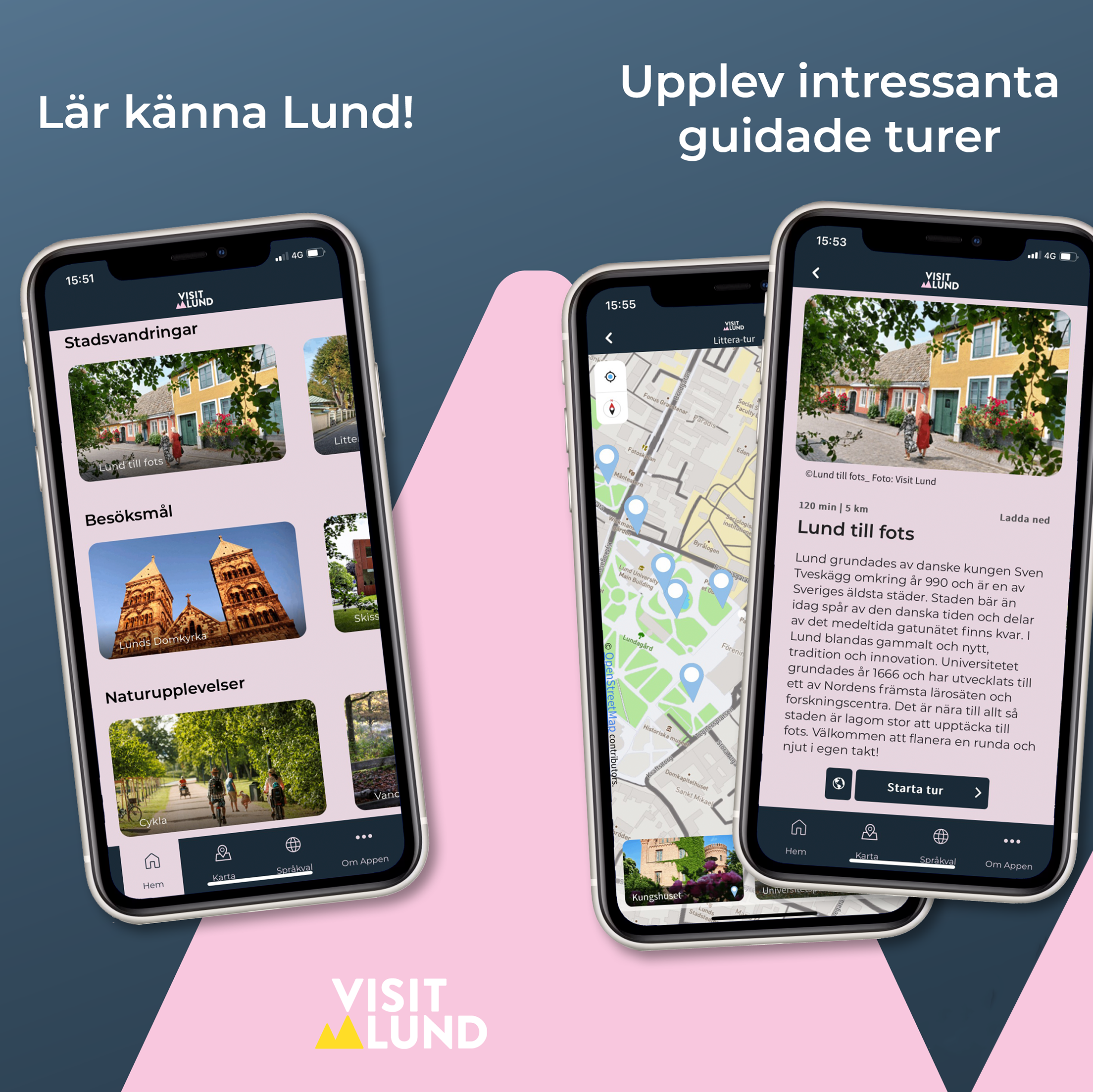 Visit Lund-appen innehåller guider, quiz, stadsvandringar och besöksmål. 